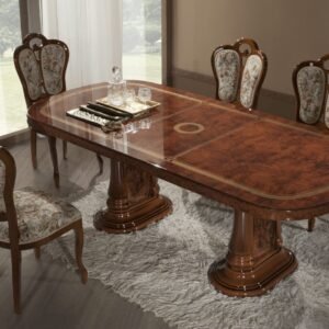 Gina Walnut Radica Italian Large Extending Dining Table with 6 Chairs Dima-Mobili