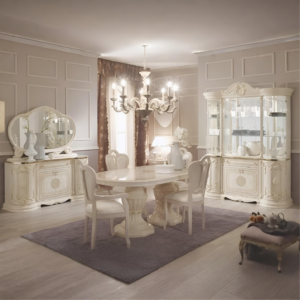 GRETA – CLASSIC ITALIAN EXTENDABLE DINING + 6 CHAIRS  – HIGH GLOSS CREAM