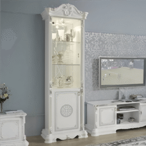 Greta 1 Door Italian Display Cabinet High Gloss White/Silver
