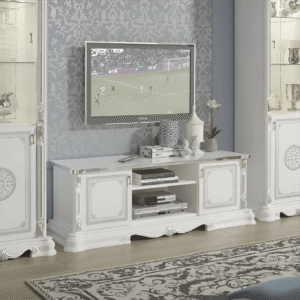 Greta Classic Italian TV unit White/Silver and New Cream/Gold Finish
