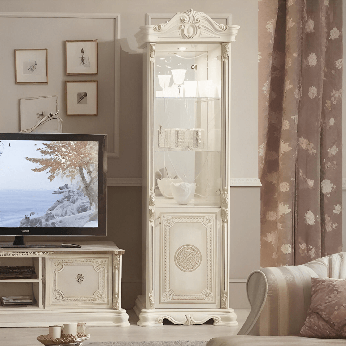 Greta Italian 1 Door Display Cabinet Cream