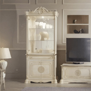 Greta Italian 2 Door Display Cabinet – High Gloss Cream