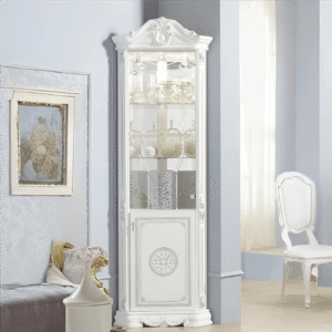 Greta – Classic Italian Corner Display Cabinet – High Gloss White