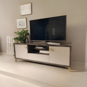Ibiza 2 Door ITalian Sand Birch & Brown High Gloss Display Cabinet Tv Unit with LED By SanMartino