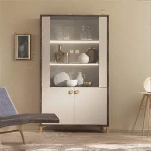 Ibiza 2 Door Sand Birch & Brown High Gloss Display Cabinet Italian By SanMartino