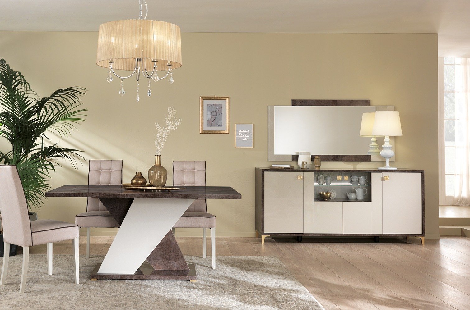 Ibiza 2 Door Sand Birch & Brown High Gloss Display Cabinet Italian By SanMartino - Image 2