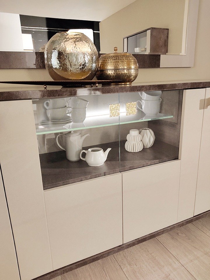 Ibiza 2 Door Sand Birch & Brown High Gloss Display Cabinet Italian By SanMartino - Image 4