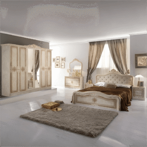 Luisa Italian High Gloss 6 Doors Bedroom Set Beige