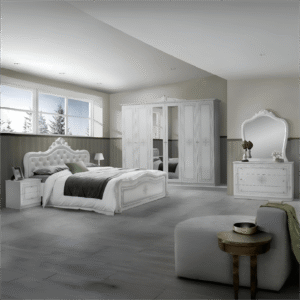 Luisa Italian High Gloss 6 Doors Bedroom Set White-Silver