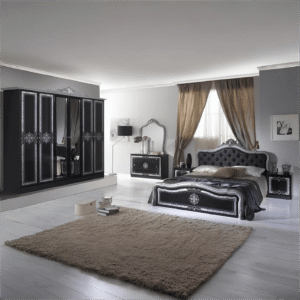 Luisa Italian High Gloss Black/Silver Italian Bedroom set