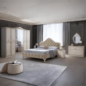 Luxury Adele Italian High Gloss Bedroom Set with 6 Doors Wardrobe Set Beige/Gold