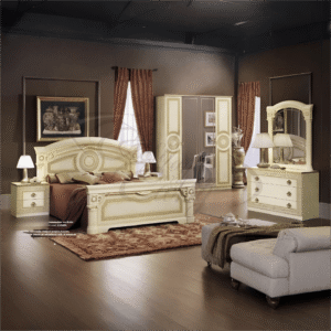 Luxury Camel Group Italian Aida 4Doors Beige-Gold High Gloss Bedroom Set