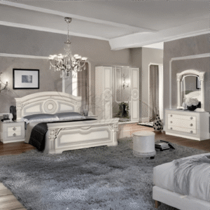 Camel Group Luxury Italian Aida 4 Doors White-Silver High Gloss Bedroom Set
