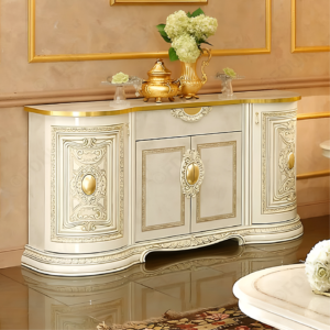 Camel Group Luxury Leonardo High gloss Ivory and Gold Finish Italian 4 Door Buffett