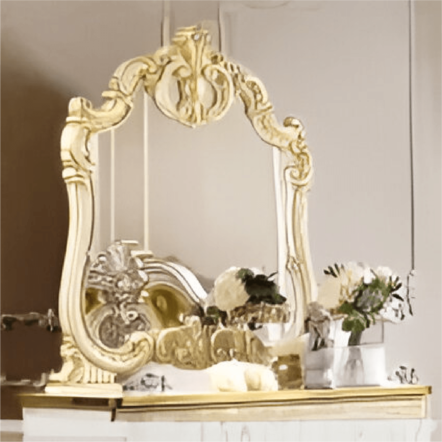 Camel Group Luxury Leonardo Italian High GLoss Ivory Finish Small Mirror
