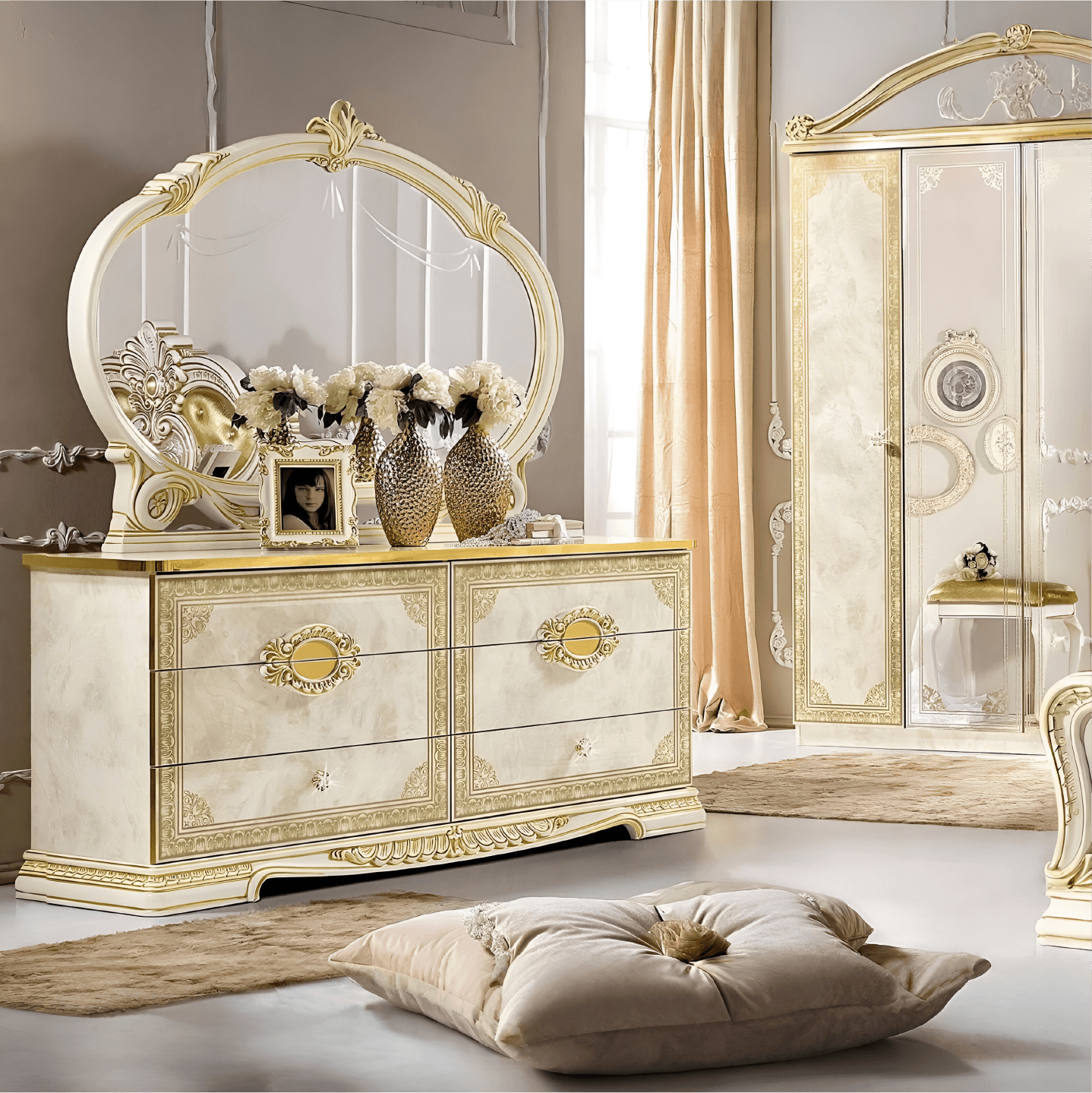 Camel Group Luxury Leonardo Italian High Gloss Ivory Finish Double Dresser only