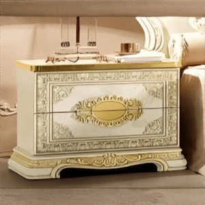 Camel Group Leonardo Italian High Gloss Ivory and Gold Finish Bedside Table only