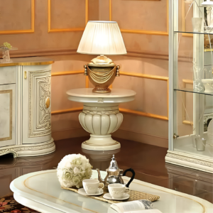 Camel Group Leonardo Italian High Gloss Ivory and Gold Finish Italian Lamp Table