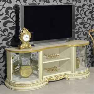 Camel Group Luxury Leonardo Italian High Gloss Ivory and Gold Finish Italian Mini TV Cabinet