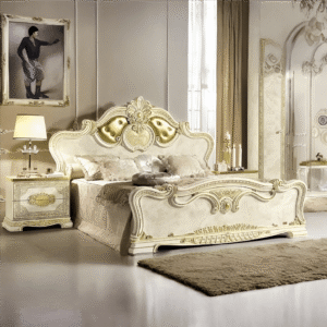 Camel Group Leonardo Italian High Gloss Shiny Ivory Finish Upholstered Bed Frame