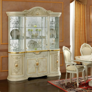 Camel Group Luxury Leonardo Ivory and Gold Finish Italian 4 Door Display Cabinet