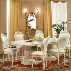 Camel Group Luxury Leonardo Ivory and Gold Finish Oval Extension Dining Set with 6 Chairs