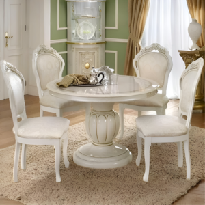 Camel Group Luxury Leonardo Ivory and gold Finish Italian Round Extension Dining Table