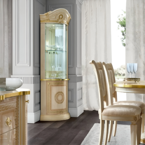 Luxury MEDUSA AIDA Italian Cream - Gold 1 Door Corner Display Cabinet by Camel Group