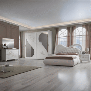 Luxury Peonia High Gloss Italian Bedroom Set with Storage Bed Frame With Large Sliding 2 Door Wardrobe