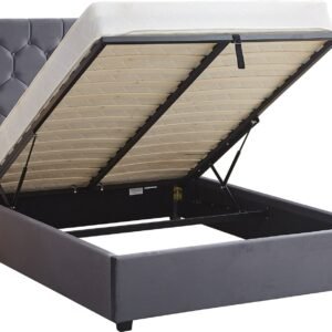 Madison 4'6" Ottoman Storage Bed Grey Velvet Fabric