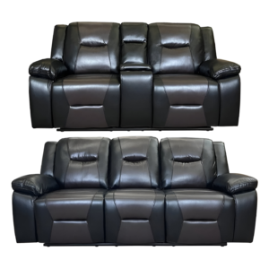 MILAN 3+2 RECLINER LEATHER AIRE SOFA – BLACK-CHOCOLATE
