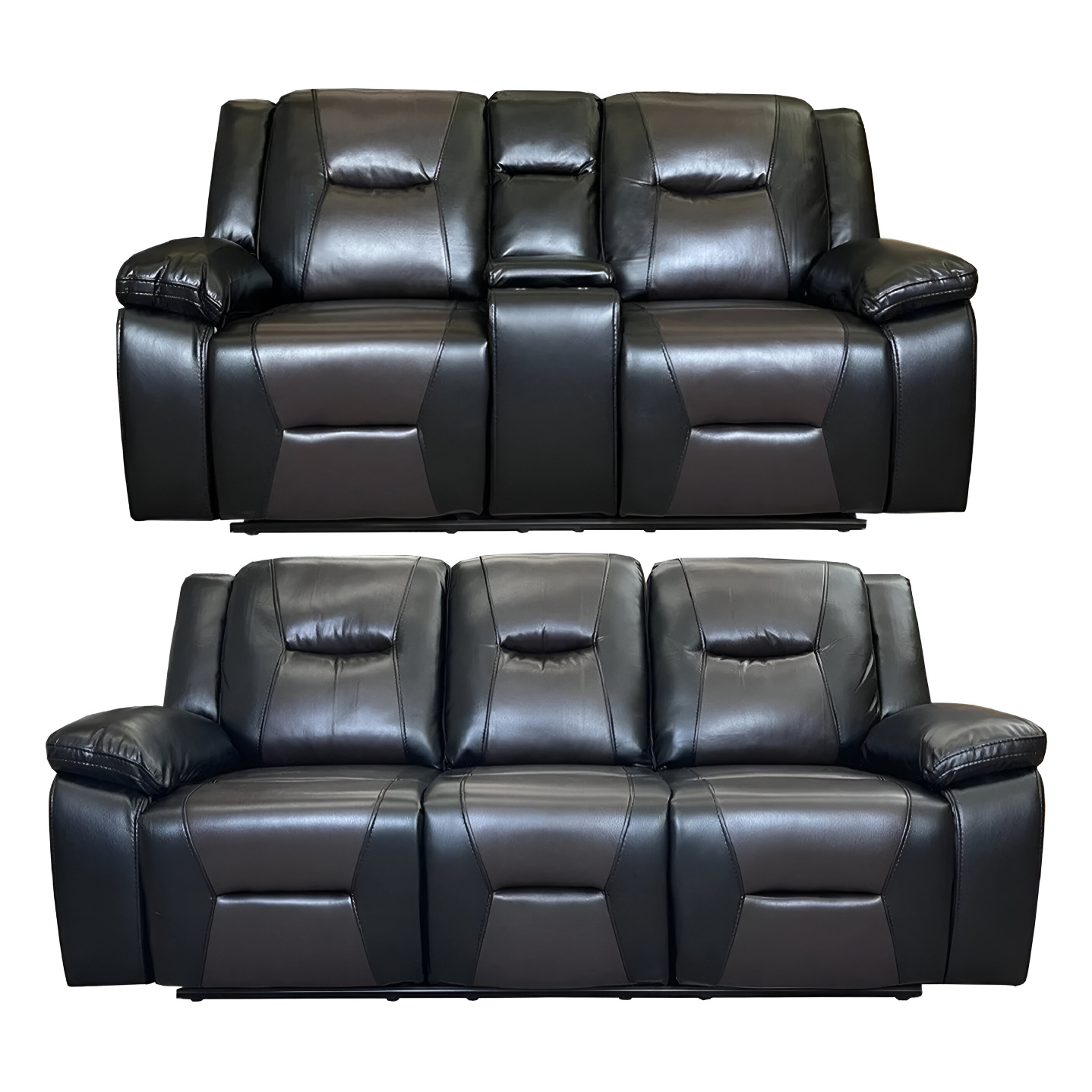 MILAN 3+2 RECLINER LEATHER AIRE SOFA – BLACK-CHOCOLATE
