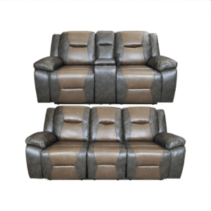 MILAN 3+2 RECLINER LEATHER AIRE SOFA – BROWN-GREY