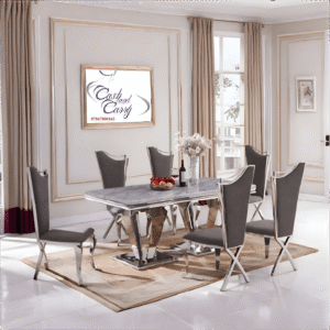 Mowana Large Marble Grey Top Dining Table with 8 Nerona Chairs