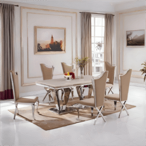 Mowana Marble (Bone White) Top Dining Table with 6 Nerona Chairs