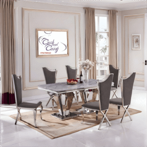 Mowana Marble Grey Top Dining Table with 6 Nerona Grey Chairs