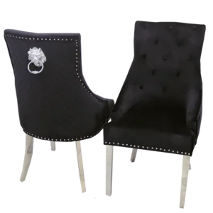 Bentley Black Velvet Chrome Dining Chair Knocker Back