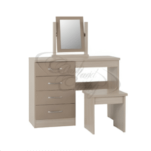 Nevada 4 Drawer Dressing Table Set Oyster Gloss/Light Oak Effect Veneer