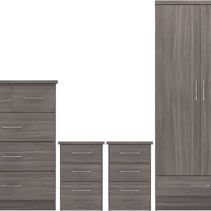 Nevada 2 Door 1 Drawer Wardrobe Bedroom Set Black Wood Grain