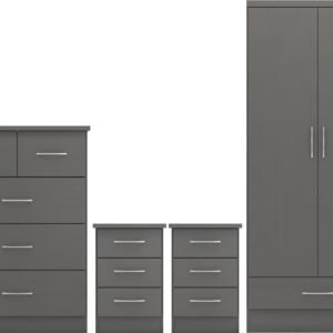 Nevada 2 Door 1 Drawer Wardrobe Bedroom Set 3D Effect Grey