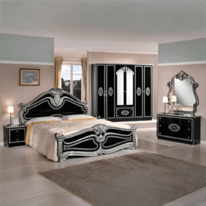 New Amalfi 6 Doors Italian Bedroom Set Black-Silver By Topline Mobili