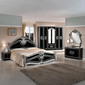 New Amalfi 6Doors Italian Bedroom Set Black-Silver by Topline Mobili