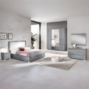 New Design Nicole Grey High Gloss Finish Italian 4 Doors- 6Doors Wardrobe Bedroom Set Ben Company