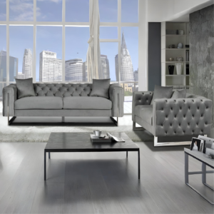 New Luxury Fenzi Chesterfield Sofa Set in Plush Velvet-Grey