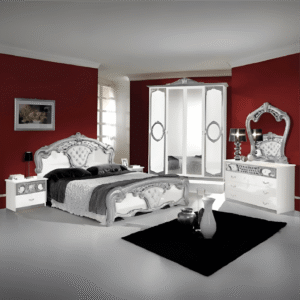 New Luxury Sibila High Gloss Italian Bedroom Set White/Silver Topline Mobili