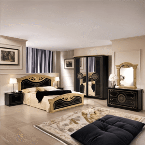 New Roma High Glossy Italian Bedroom Set Black/Gold Topline Mobili