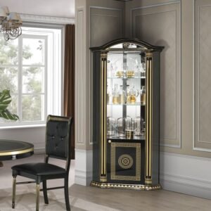 New Versace Italian Aurora 1 Door Vitrine Display Unit Black and Gold H2O Design