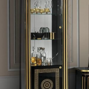 New Versace Italian Aurora Single Door Vitrine Display Unit Black and Gold H2O Design