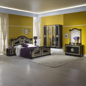 Ben Company New Serena Italian Black - Gold 4 Doors Bedroom Group