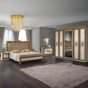 New Siena Stunning Italian Bedroom set Beige /Gold with 6 Doors Wardrobe Beige and Gold
